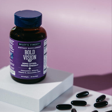 Wiley's Finest Wild Alaskan Fish Oil Bold Vision - Fish Oil Eye Health Supplement with Lutein Zeaxanthin Bilberry Omega-7 Vitamin E and Zinc - 60 Softgels (30 Servings)