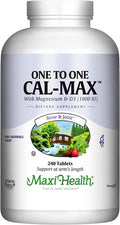 Maxi Health 500 mg Calcium Supplement with Vitamin D3 (1000 IU) and Magnesium (500 mg) - Bone Teeth and Joint Support for Men and Women - 240 Tablets - One to One Cal-Max by Maxi Health