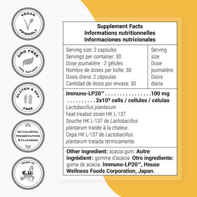 Supersmart Lactobacillus Plantarum PostBiotic 20 Billion CFU Per Day Ultimate Probiotics for Digestive Health Flora Immune Support Supplement NonGMO Gluten Free 60 Vegetarian Capsules