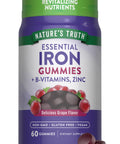 Nature's Truth Iron Gummies 60 Count Vegan NonGMO and Gluten Free Supplement with Zinc and B Vitamins Grape Flavor Vegan NonGMO and Gluten Free Supplement with Zinc and B Vitamins Grape Flavor