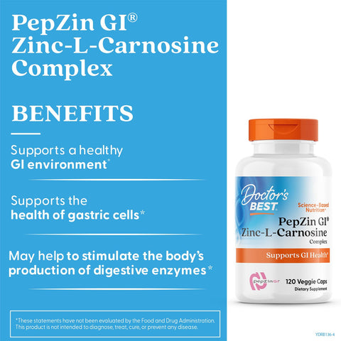 Doctor'S Best Pepzin Gi Zinc-L-Carnosine Complex For Men & Women - Zinc Carnosine Supplement Caps For Gut Health Digestive Support & Stomach Comfort Vegan Gluten Free 120 Veg Capsules