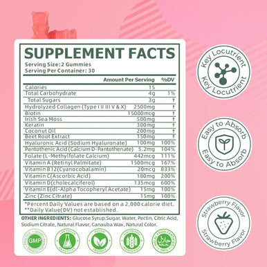 Collagen Gummies For Men And Women, Vegan Collagen 2500Mg For Hair Skin Nails Muscle & Joint, Immunity - 60Ct Strawberry Flavored Supplement