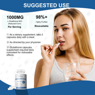 Fleamart Click to see full view Glutathione Supplement 98%+ Highly Purified and Bioavailable Skin Care & Detoxification L Glutathione 1000mg Immune & Liver Support Made in The USA 60 Capsules