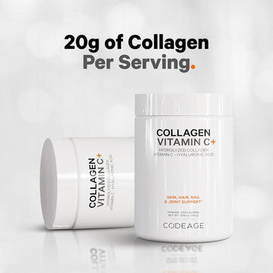 Codeage Collagen Peptides Powder + Vitamin C - 20g Grass-Fed Collagen Per Serving - Digestive Enzymes Hyaluronic Acid 18 Amino Acids - Hydrolyzed Collagen Protein - Non-GMO Unflavored - 9.98 oz