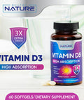 Built Nature Vitamin D3 High Potency 5000 Iu (125 Mcg), Bone, Teeth, Muscle & Immune Health Support, Non-Gmo, Gluten-Free, 2 Month Supply In Rapid-Release High Absorption Vitamin D, Easy To Swallow, 60 Softgels