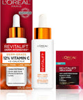 L'Oreal Paris Revitalift 12% Pure Vitamin C Serum Vitamin E Salicylic Acid Moisturizing Smoothing & Brightening Non Greasy + Moisturizer Sample Clear 2 Piece Set