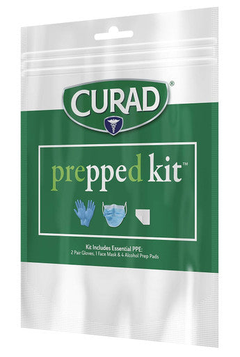 Curad Prepped Kit Essential PPE Pack Includes 2 Pairs of Gloves 1 Face Mask 4 Alcohol Prep Pads