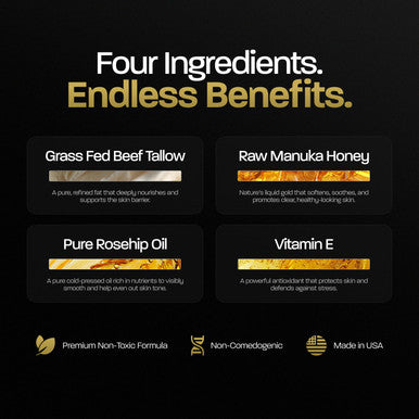 Based Bodyworks Beef Tallow Moisturizer - Grass Fed Tallow With Raw Manuka Honey Rosehip Oil & Vitamin E - Bio-Identical Skincare Unscented Face & Body (100Ml Pack Of 1)