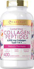 Multi Collagen Pills 6000mg | 400 Capsules | Collagen Peptides with Vitamin C | Type 1 and 3 | Non-GMO, Gluten Free, Grass Fed | Carlyle