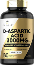 Carlyle D Aspartic Acid Capsules (DAA) | 3000mg | 180 Count | Non-GMO Gluten Supplement | Advanced Athlete Formula