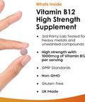 New Leaf Vitamin B12 High Strength Tablets - 1000Mcg Vegan B12 Vitamin Methylcobalamin Supplement Contributes To The Reduction Of Tiredness And Fatigue & Immune Energy Support Made In The Uk (4 Month Supply)