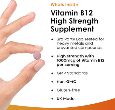 New Leaf Vitamin B12 High Strength Tablets - 1000Mcg Vegan B12 Vitamin Methylcobalamin Supplement Contributes To The Reduction Of Tiredness And Fatigue & Immune Energy Support Made In The Uk (4 Month Supply)