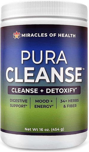 Miracles of Health Pura Cleanse Super Herb and Fiber Detox Drink Daily Cleanse for the Colon Lungs Skin and Kidneys - Made with Ingredients Soluable and Insoluable Fiber