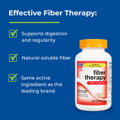 Rite Aid Fiber Therapy, Psyllium Husk Fiber Capsules, 0.52g - 320 Count | Constipation Relief | 100% Psyllium Husk Fiber | Helps Restore Regularity | Promotes Heart & Digestive Health