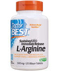 Doctor's Best Sustained Plus Immediate Release L Arginine Non GMO Vegan Gluten Free Soy Free 500 mg 120 Bilayer Tablets