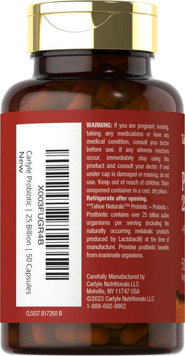 Carlyle Prebiotic Probiotic & Postbiotic | 25 Billion CFU | 50 Powder Pills | Men and Women's Digestive Health | Vegetarian and Non-GMO Supplement
