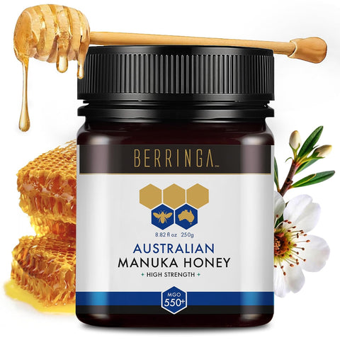 Berringa Manuka Honey Organic MGO 220+ Medium Strength, Supports General Wellbeing & Digestive Balance - 100% Raw, Pure & Unfiltered, Sustainably Sourced from Australia - (8.82 oz)