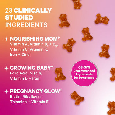 Pink Stork Total Prenatal Vitamin Gummies for Women with Folic Acid Vitamin D and Vitamin B6 to Support Fetal Development and Morning Sickness Pregnancy Must Haves - Raspberry 60 Count