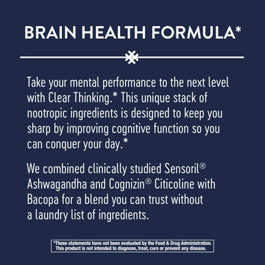 Natures Way Clear Thinking Nootropic, Brain Health*, Cognitive Performance*, with Ashwagandha, 40 Capsules