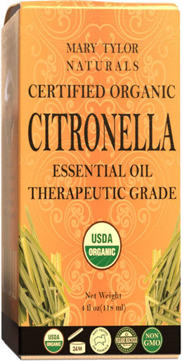 Organic Citronella Essential Oil (4 oz) USDA Certified by Mary Tylor Naturals (100% Pure and Natural) Therapeutic Grade Ideal for Aromatherapy, Relaxation, DIY Skin Care and More
