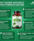 Zazzee Extra Strength DIM 300 mg per Capsule, 10 mg BioPerine, 100 Vegan Capsules, 100 Day Supply, Plus Pure Organic Broccoli Extract, Vegan and Non-GMO