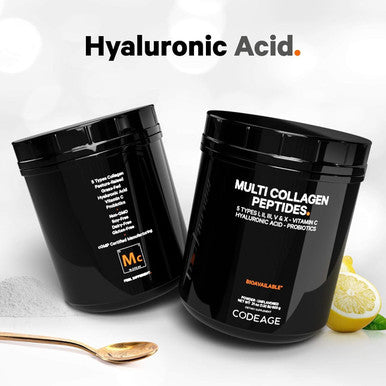 Codeage Multi Collagen Peptides + Probiotics Black Edition Vitamin C Hyaluronic Acid Powder Supplement Grass-Fed Pasture-Raised Hydrolyzed Zero Carbs Type I II III V & X Unflavored 21oz