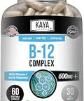 Kaya Naturals B12 Complex Multivitamin Supplement for Women and Men Energy and Metabolism Booster Vitamin Supplement with Biotin Choline Inositol Folate and Vitamin C 60 Count