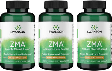 Swanson ZMA - Energy Metabolism and Muscle Recovery Support for Men and Women - Anabolic Mineral Support for Athletes Combining Zinc and Magnesium with Vitamin B6 - (90 Capsules 800mg Each) 3 Pack