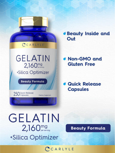 Carlyle Gelatin 2160 Mg | With Silica Optimizer | 250 Capsules | Non-Gmo, And Gluten Free Supplement