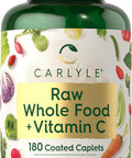 Carlyle Raw Whole Foods VIT C | 180 Coated Caplets | Dietary Supplement | Vegan Non-GMO & Gluten