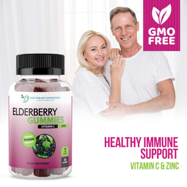 Elderberry Gummies with Zinc and Vitamin C Black Elderberry with Vitamin C and Zinc for Kids and Adults Antioxidant Supplement 60 Gummies