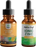 Bundle of Vitamin D Drops with K-2 and Liquid Zinc Sulfate Immunity Booster - for Immune Support and Joint Health - Immune Boost Supplement for Hair Skin and Nails Mineral Supplement