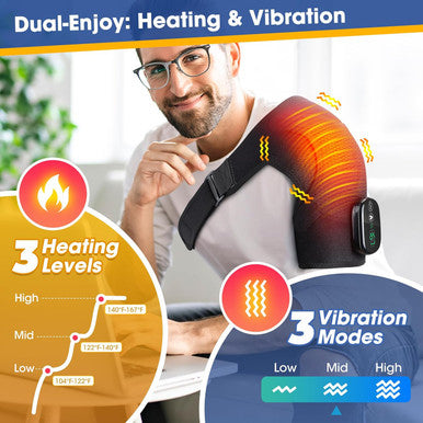 WOLOYHEATIE Shoulder Heating Pad, Heated Shoulder Wrap With Massage, Heated Shoulder Brace For Rotator Cuff Frozen Shoulder, Cordless Shoulder Heating Pads Shoulder Massager With Heat