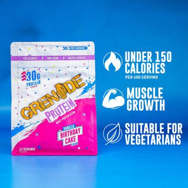 Grenade Whey Blend High Protein Powder Low Sugar with 30g Protein per Serving 12 Servings Birthday Cake 480 g