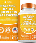 Nac Supplement N-Acetyl Cysteine Nac 1000Mg Zinc Blend 50Mg K2 100Mcg Vitamin D3 5000 Iu N-Acetyl Cysteine 1000Mg Quercetin 1000Mg Sarracenia Purpurea 1000Mg L-Lysine Supplement, 60 Count