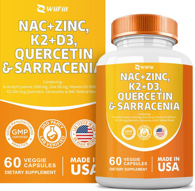 Nac Supplement N-Acetyl Cysteine Nac 1000Mg Zinc Blend 50Mg K2 100Mcg Vitamin D3 5000 Iu N-Acetyl Cysteine 1000Mg Quercetin 1000Mg Sarracenia Purpurea 1000Mg L-Lysine Supplement, 60 Count