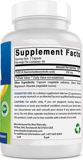 Best Naturals TUDCA 250mg (Tauroursodeoxycholic Acid) - 60 Veg Capsules - 2 Months Supply (60 Count (Pack of 1)) (60 Count (Pack of 1))