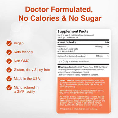 Liposomal Vitamin C Ultra High Absorption Liquid Vitamin C Supplement - Supports Immune System, Collagen Production, And Overall Health For Men And Women