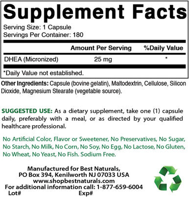 Best Naturals Micronized Dhea 25 Mg 180 Capsules