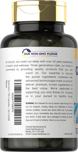 Carlyle Quercetin 500mg Capsules | with 50mg Zinc | 100 Count | Non-GMO and Gluten Supplement
