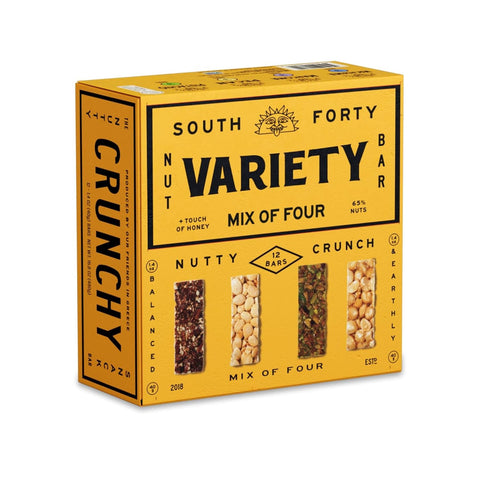 South 40 Snacks Crunchy Nut Bars, Mix of 6 Variety Pack, Touch of Honey, Natural Protein (40g Bar, Pack of 12)