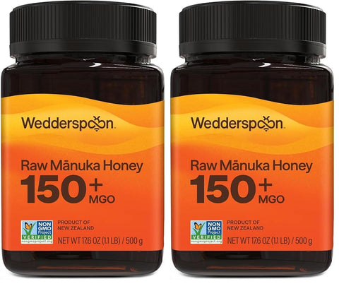 Wedderspoon Raw Manuka Honey 150+ MGO, 17.6 Oz, Unpasteurized New Zealand Honey, Non-GMO, BPA-Free Jar, Superfood & Natural Wellness Support