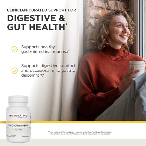 Integrative Therapeutics ZincCarnosine Digestive and Gut Health Support* GI Tract Support* Supports Immune Health* EasytoSwallow Vegan GlutenFree and DairyFree 60 Capsules (60 Servings)