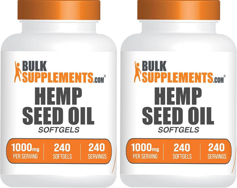 BulkSupplements.com Hemp Seed Oil Softgels - Omega 3 Supplement, Herbal Supplement, Hemp Seed Oil 1000mg - Gluten Free, 1 Softgel per Serving, 240 Count (Pack of 1)