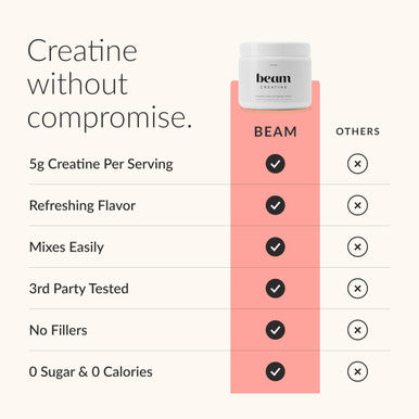 Beam Creatine Monohydrate Powder 5g Micronized Creatine Monohydrate Flavored Creatine for Women & Men Muscle Strength Growth & Cognitive Support Raspberry Lemon Flavor 30 Servings