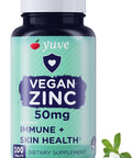 Yuve Natural Vegan Zinc Supplements 50Mg, Immune Support, Fast Relief From Colds And Flu, Acne Skin, Healthy Hormone Levels, Non-Gmo, Gluten & Sugar - 100 Vegetarian Tablets