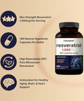 Naturebell Resveratrol Supplement 1000Mg Per Serving, 180 Veggie Capsules, 99% Pure Trans-Resveratrol, Antioxidant For Healthy Aging, Brain & Heart Support Non-Gmo