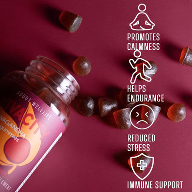 Vivacity - Ashwagandha Vitamin Gummies by Addot WellLife - Hemp Oil, Turmeric, L-theanine, Maca Root, Chamomile Gummy - for Stress, Relax, Calm, Muscle, Energy, Endurance 2 Bottle 120ea