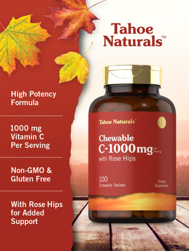 Carlyle Vitamin C Chewables | 1000Mg | 100 Tablets Natural Orange Flavor | Vegetarian, Non-Gmo & Gluten Free Supplement | Tahoe
