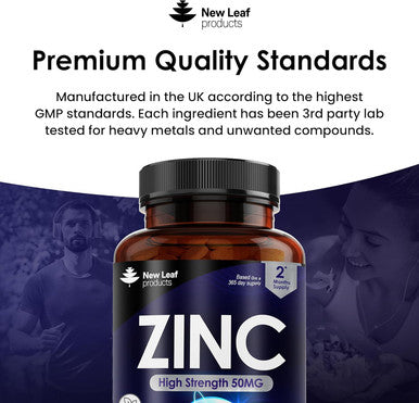 Zinc 50Mg High Strength - Zinc Tablets With Copper, Pure Zinc Supplements Contributes Towards The Immune System, Bone Health And Fertility, Vegan, Non-Gmo, Made In Uk By Leaf 120 Tablets